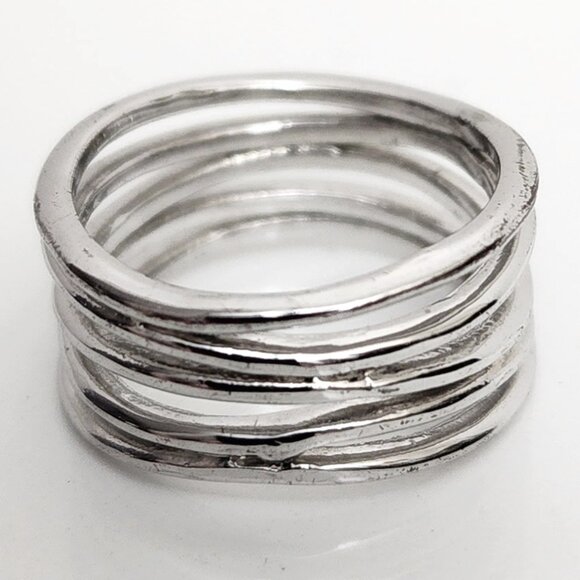 Handcrafted Silver 5 Row Ocean Ripple Ring Size 6 - Picture 4 of 5